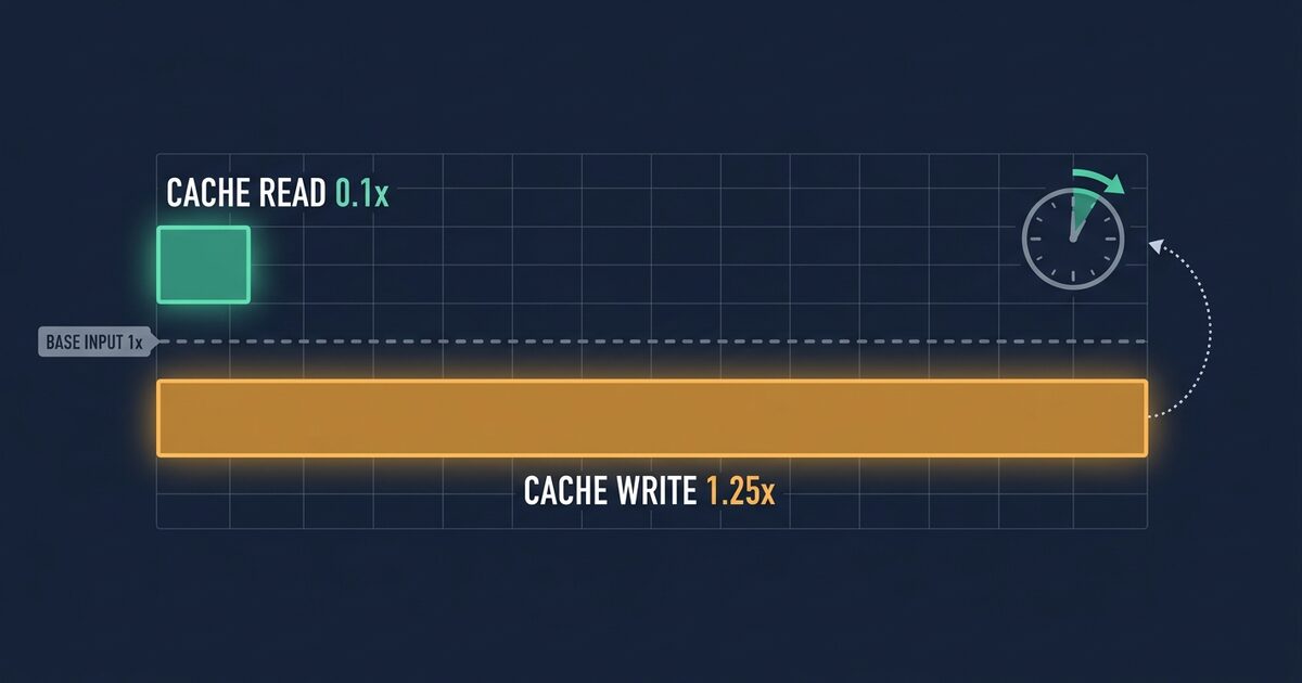 Claude prompt caching pricing: a cache read bills 0.1x the input rate and a cache write bills 1.25x